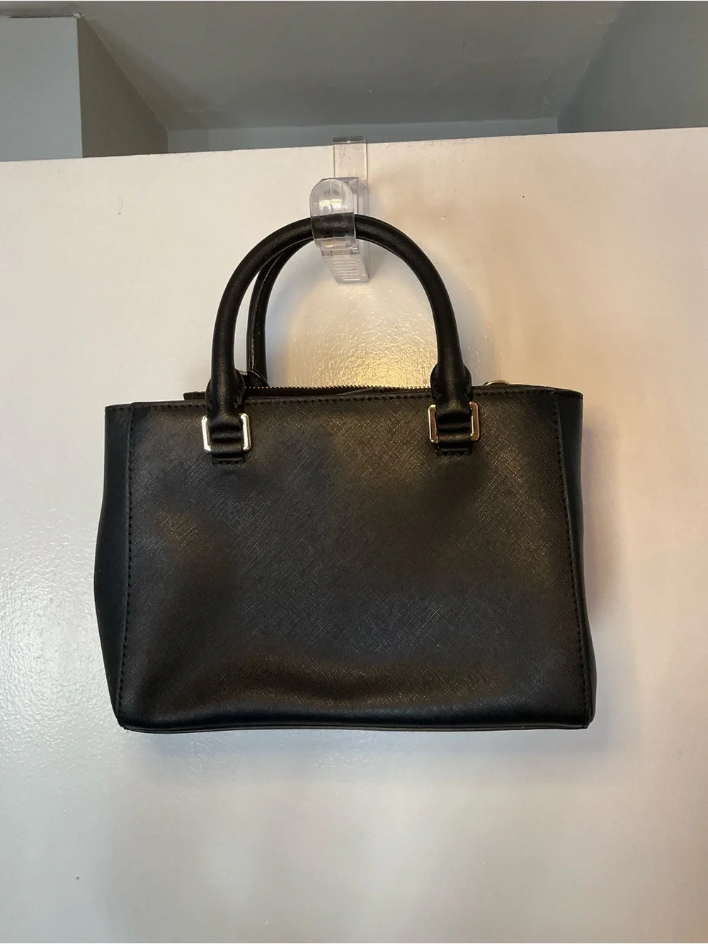 Michael Kors Black Leather Top-Handle Satchel with Gold Hardware